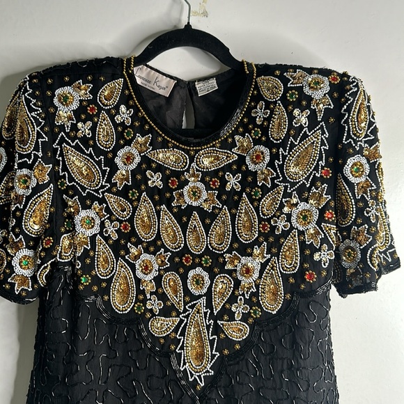 Laurnce kazar beaded black and gold cocktail top size small pure slik vantage - Picture 5 of 9